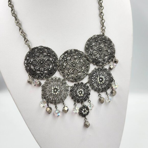 Metal Circular Statement Necklace - Picture 3 of 8
